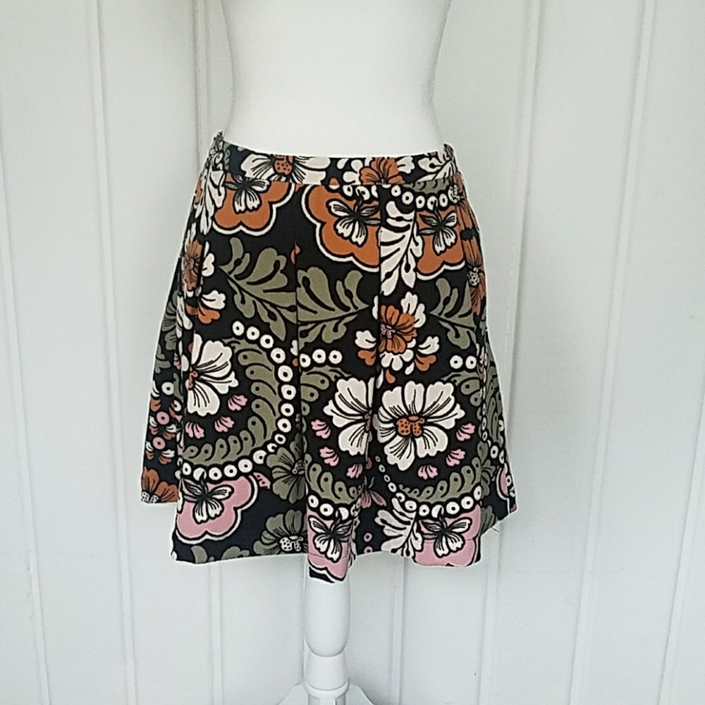 H&M Floral Skirt - Black, Pink, Green, White, Orange, Retro Vintage Vibes Med